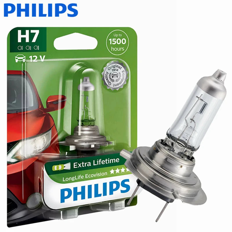 Philips H7 12V 55W LongLife EcoVision Car Original Halogen Headlight 1500h Auto Lamp Genui