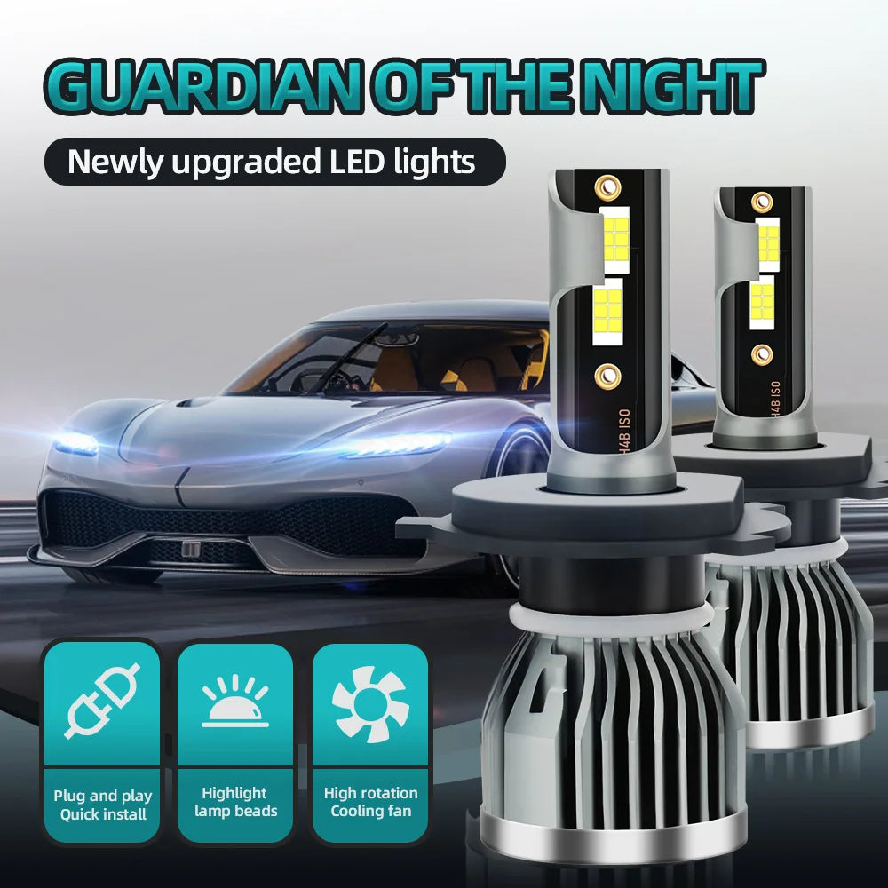 KINGSOFE 2PCS LED Headlight H4 9003 HB2 6000K CSP Chip Car Light High Low Beam Bulbs Fit F