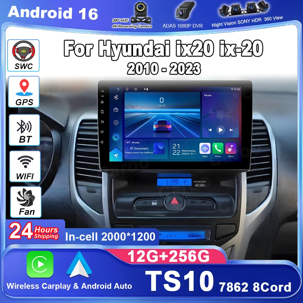Android 16 Car Radio For Hyundai ix20 ix-20 2010 - 2023 Auto Multimedia Player GPS Navigat