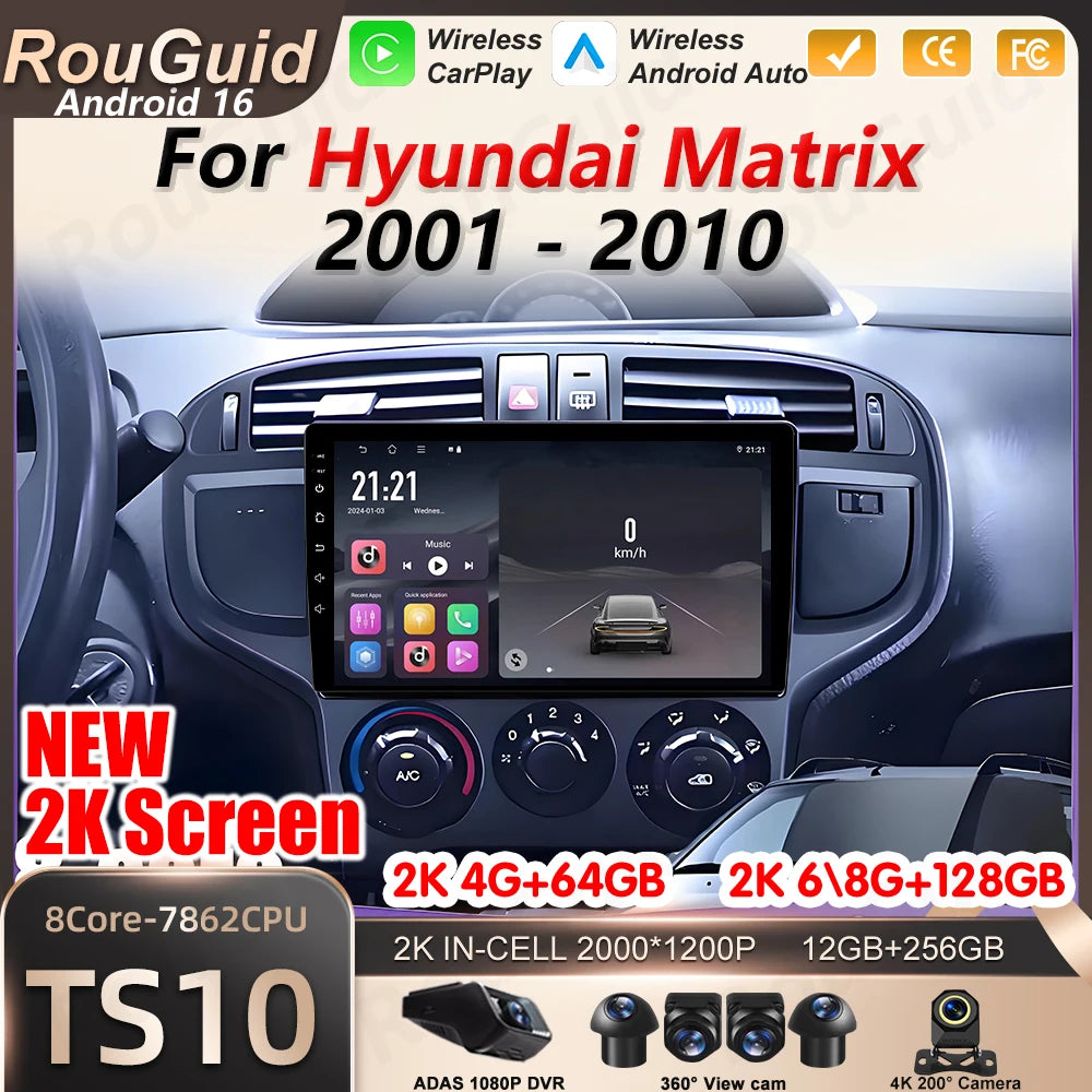 Android 16 Car Radio For Hyundai Matrix 2001 2002 2003 - 2010 Carplay BT Multimedia Player | AUTOKITSHOP