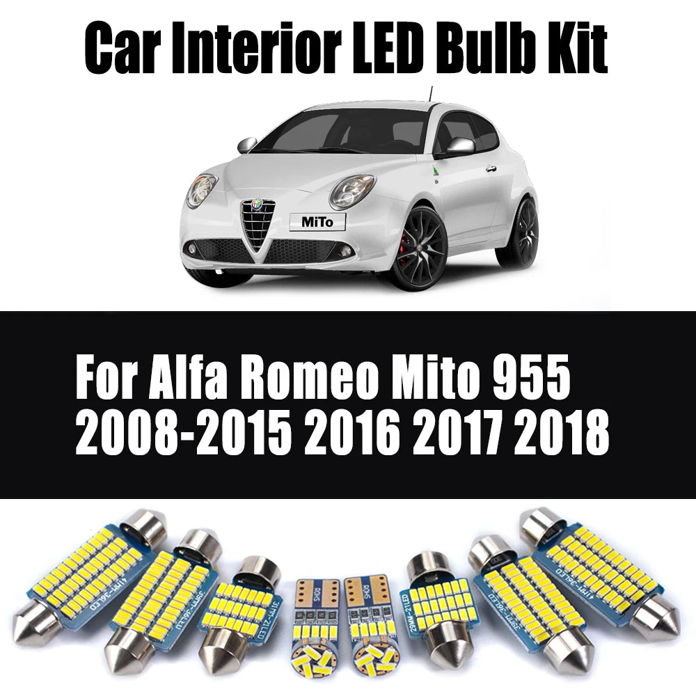 10-Piece LED Interior Light Kit for Alfa Romeo Mito 955 2008-2017 - Canbus Dome Map Door Trunk Bulbs | AUTOKITSHOP