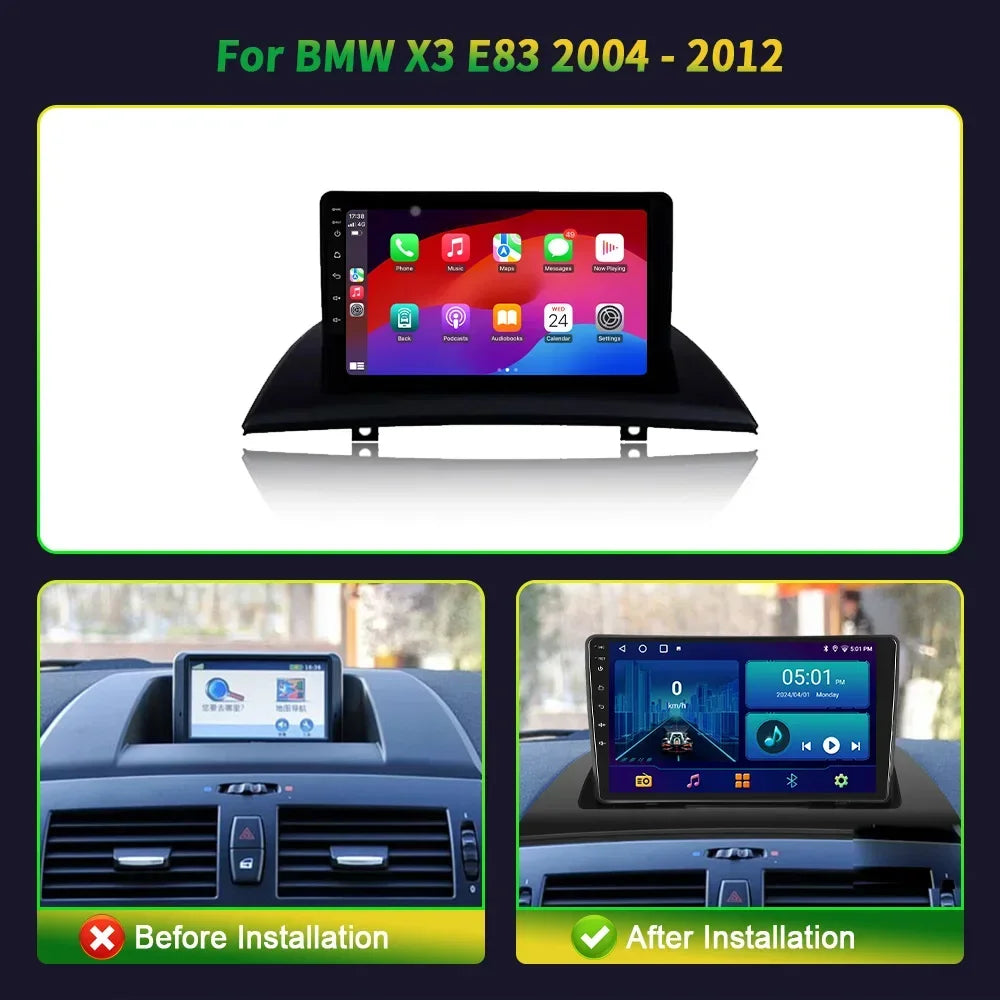 For BMW X3 E83 2003-2010 Wireless CarPlay Stereo Android Auto Central Multimedia Navigatio