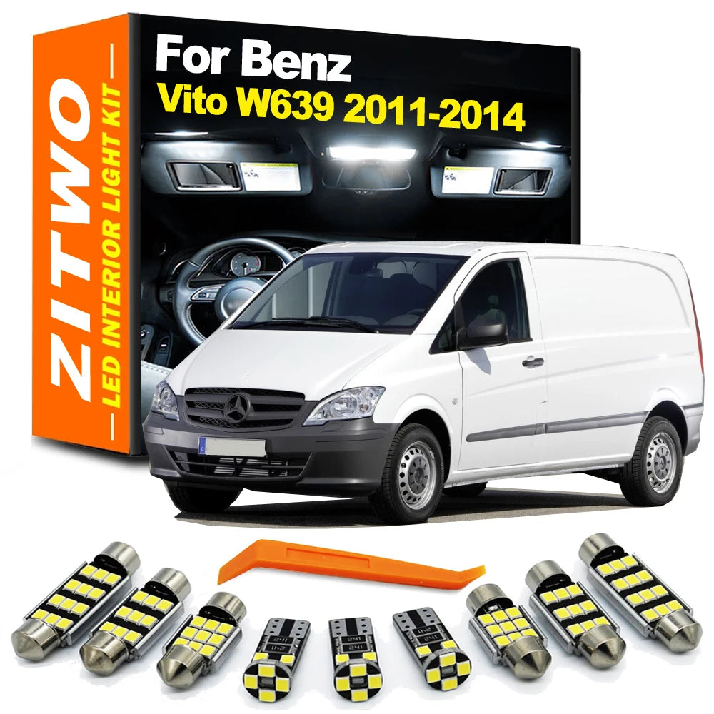 ZITWO 10Pcs Canbus LED Interior Dome Map Ceiling Light Kit For Mercedes Benz Vito W639 2011 2012 2013 2014 Trunk Lamp No Error