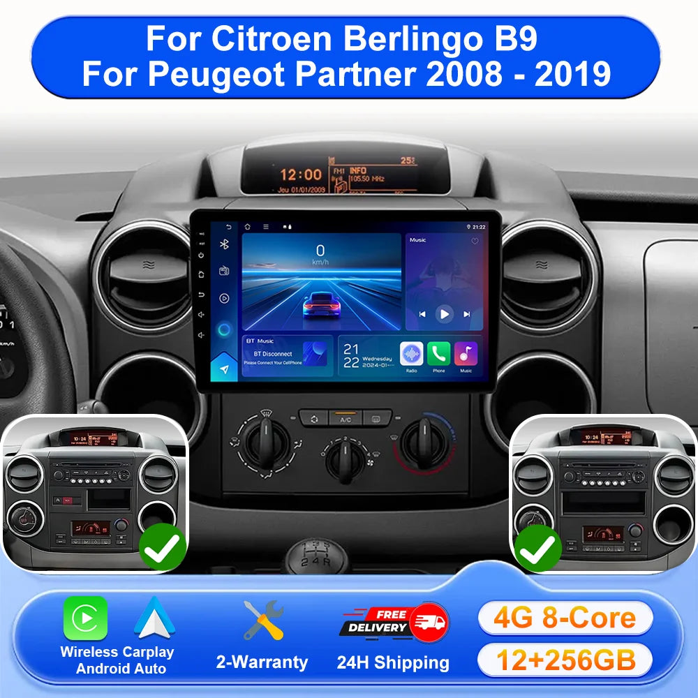 Car Android 16 Radio Stereo For Citroen Berlingo B9 Peugeot Partner 2008 - 2019 wireless C