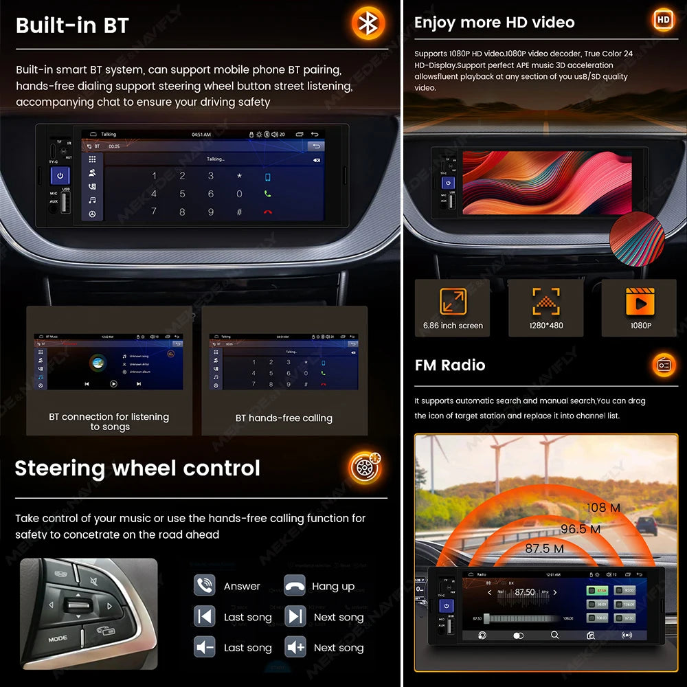 1 Din Universal Car Radio Automotive Wireless Carplay Android Auto Multimedia MP5 Player T | AUTOKITSHOP