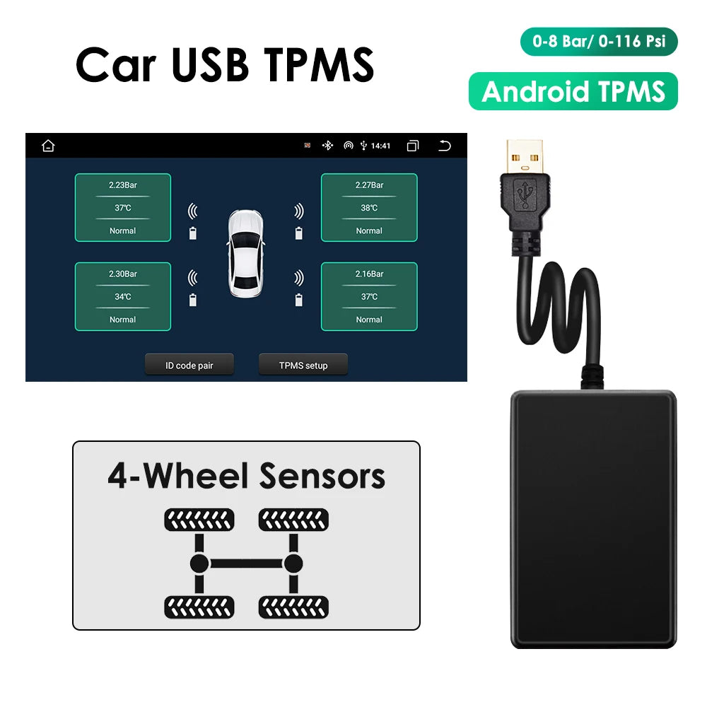 OSSURET Car USB TPMS (Tire Pressure Monitoring System) for Android Multimedia Player Navig