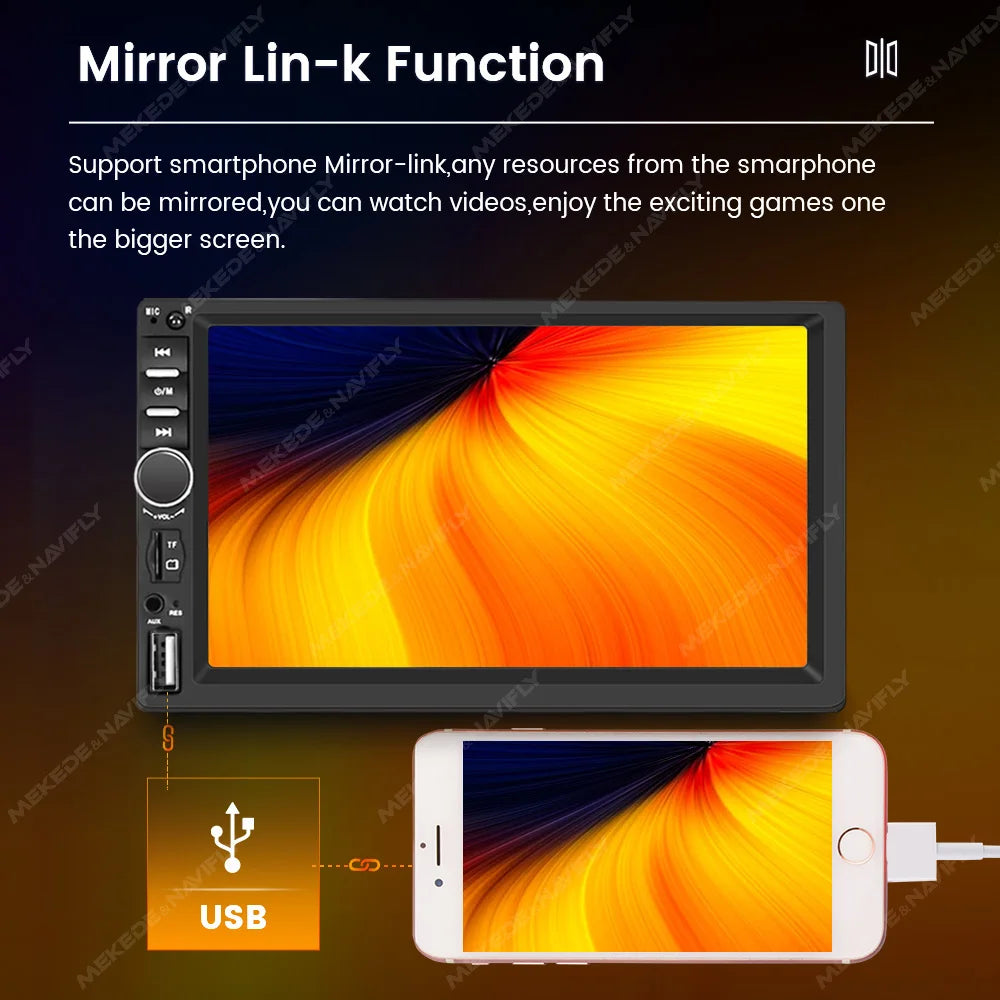 ND3 MP5 Player 2 Din Car Radio 7'' HD Touch Screen Stereo FM Audio SD TF USB Phone Mirror  | AUTOKITSHOP