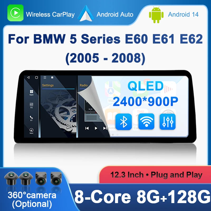 Android 14 CarPlay Car Radio For BMW 5 Series E60 E61 E62 CCC CIC System Right Hand Drvie