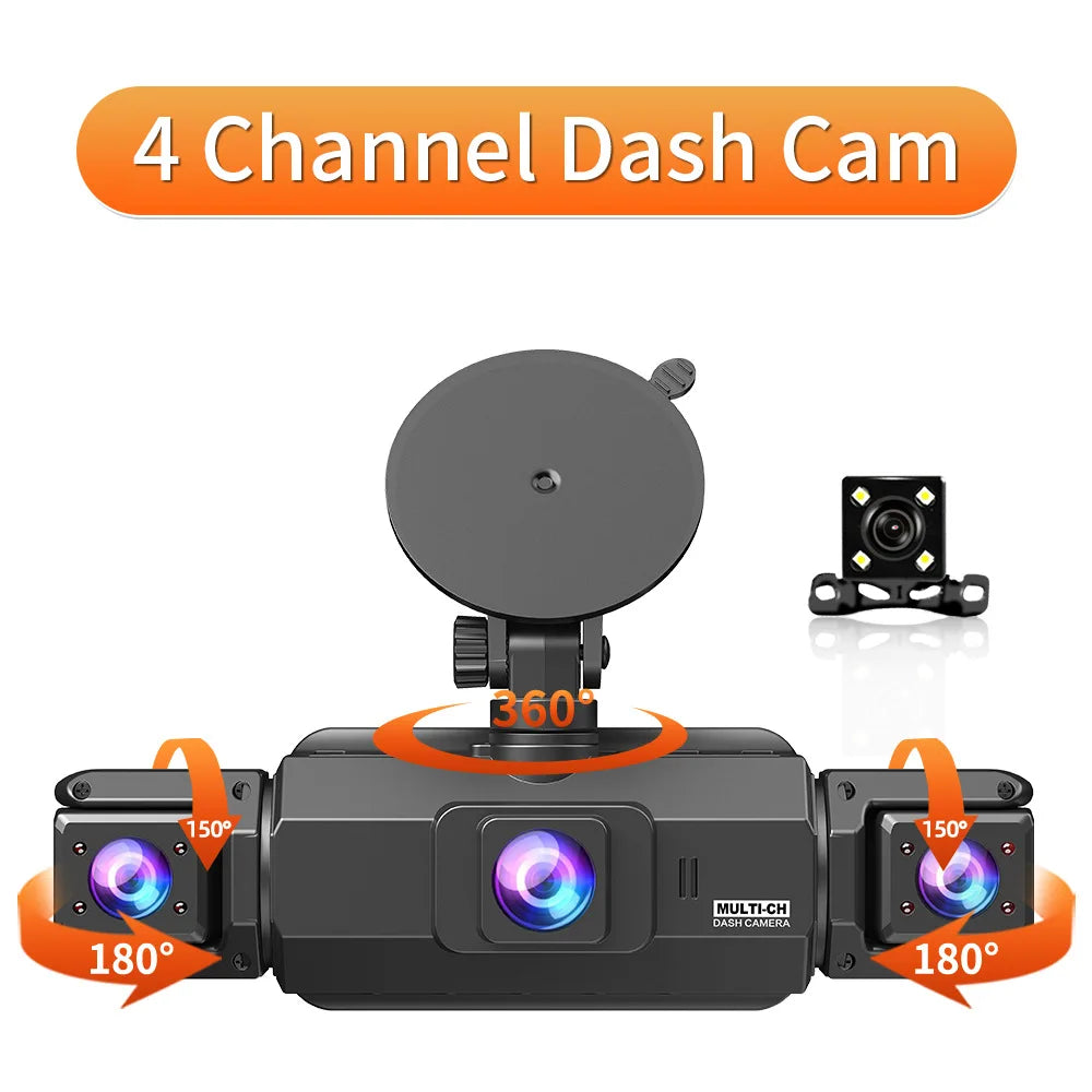 4Lens 360° Dash cam Voice 1080P Video Recorder Car DVR Recording camera Front left right Rear View Auto 4ch dashcam 24H Parking