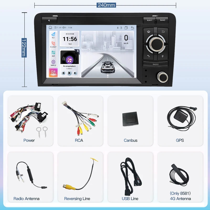 SZLELV Car Radio Android 15 Auto For Audi A3 8P S3 RS3 Sportback Multimedia GPS 4G Autorad