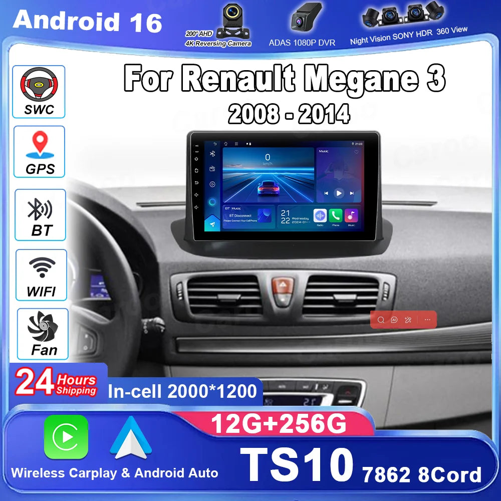 Auto Radio Carplay For Renault Megane 3 2008 - 2014 Android 16 Car Multimidia Video Naviga