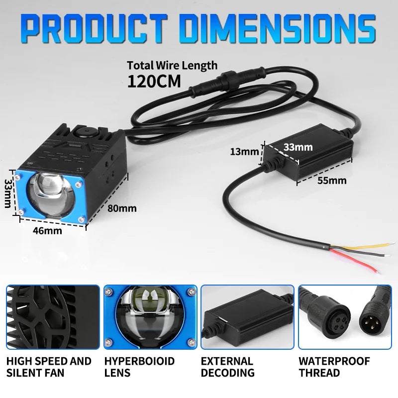 1/2PCS LED Car Lens Spotlight High Brightness Modification External Headlight Motorcycle O