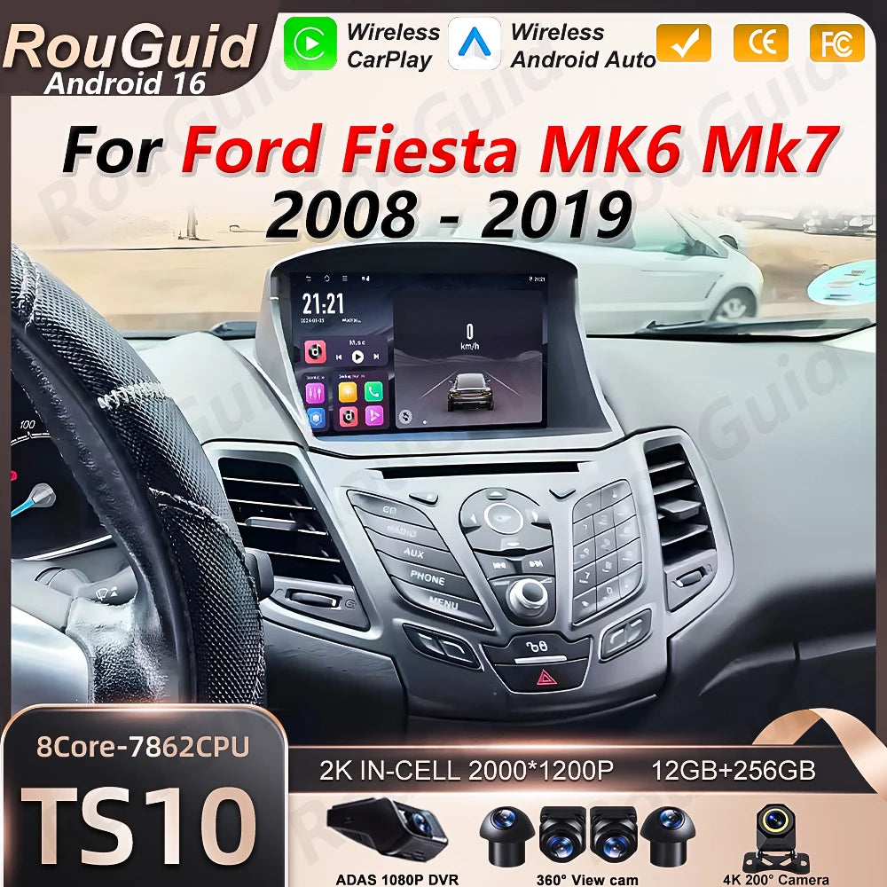 Android 16 Carplay For Ford Fiesta MK6 MK7 2009 2010 2011 -2017 Touch Screen Bluetooth 5G  | AUTOKITSHOP