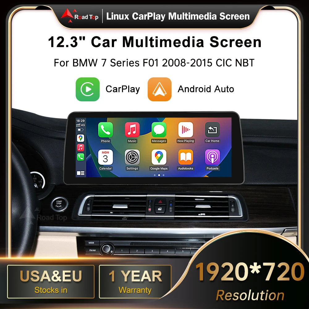 12.3' RoadTop Wireless CarPlay Android Auto Multimedia Radio Linux Touch Screen For BMW 7