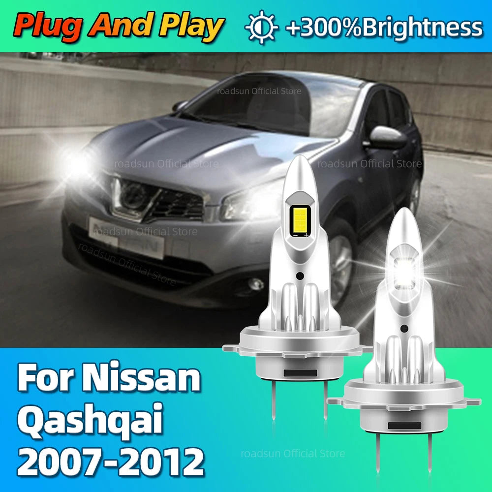 Powerful 30000LM H7 LED Headlight CSP 3570 Car Lamps Canbus 6000K For Nissan Qashqai 2007