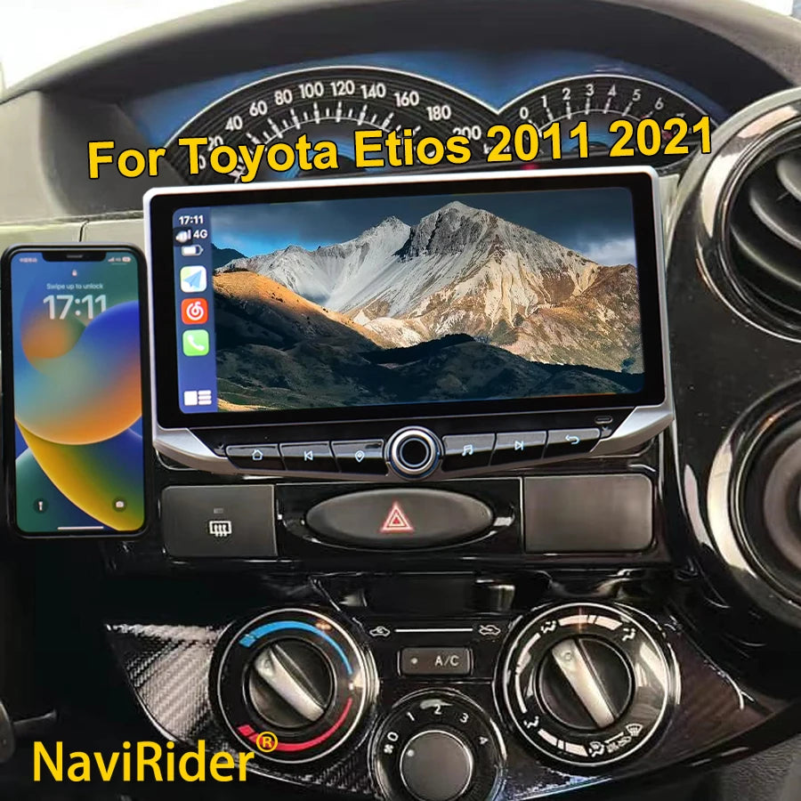 10.88" Android Qled Screen For Toyota Etios 2011 2021 Type-C Charging Mobile holder GPS Mu