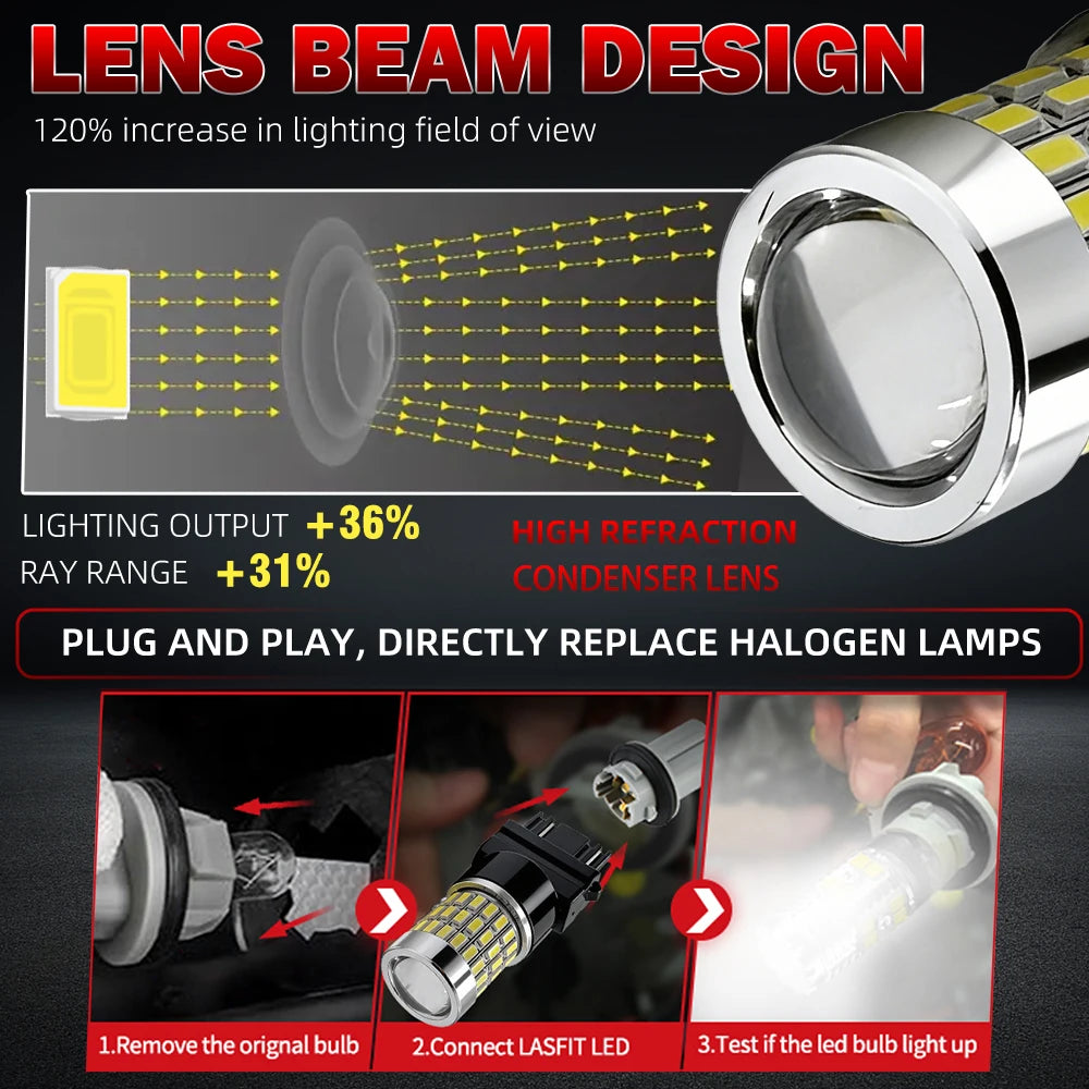 T25 3157 P27/7W Super Bright 3014 LED Bulbs White Tail Brake Reverse Light For Cadillac Es