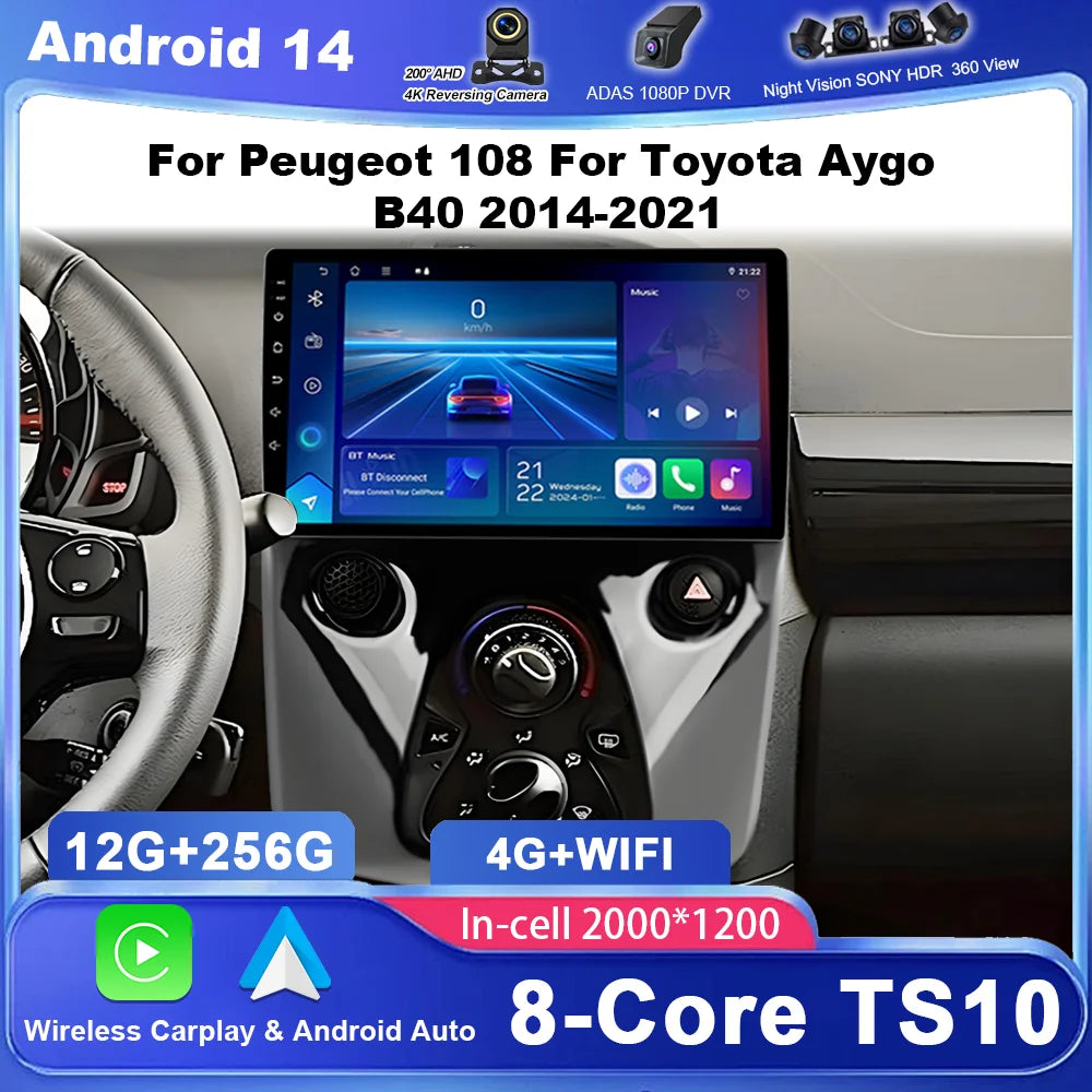 Android For Peugeot 108 For Toyota Aygo B40 2014-2021 Car Radio Multimidia Player GPS Navi
