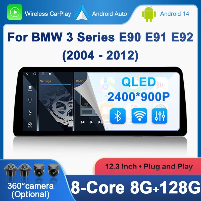 Android 14 Auto Multimedia Radio Player For For BMW 3 Series E90 E91 E92 CCC CIC System Ri