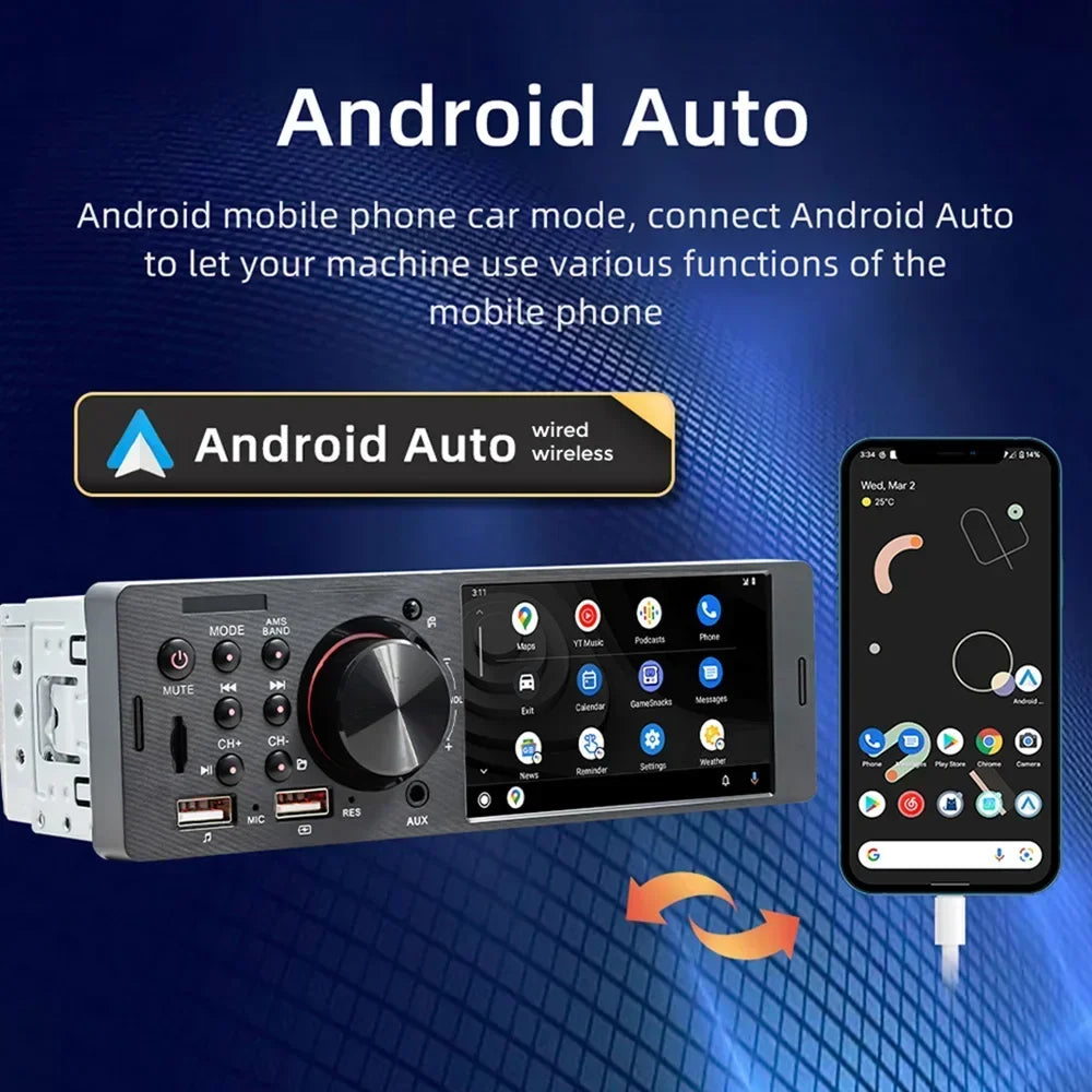 1Din 4.1 Inch Touch Screen MP5 Multimedia Video Player Support Rear View Camera BT5.0 USB  | AUTOKITSHOP