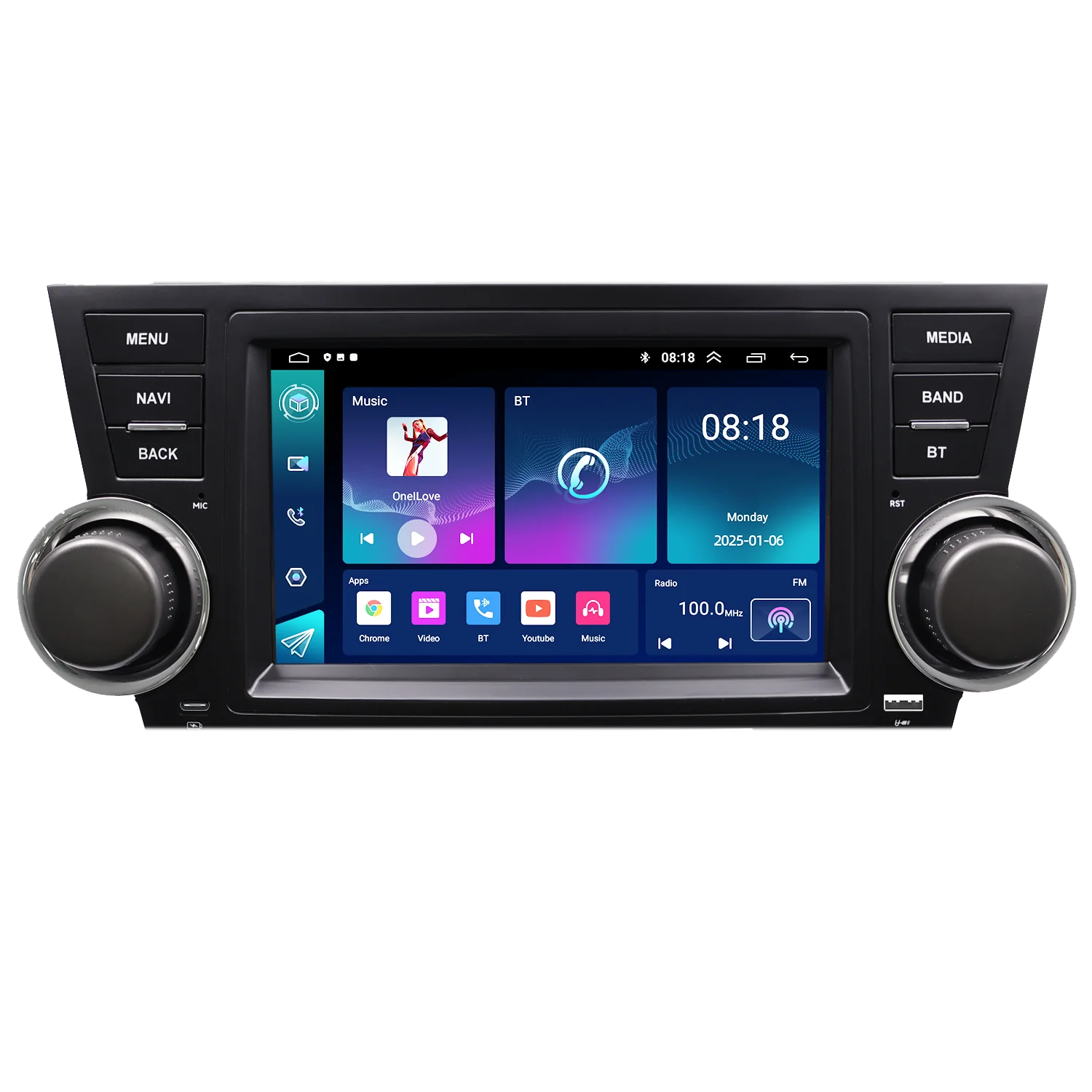8" Android Car Radio GPS for Toyota Highlander 2008-2013 - CarPlay Auto Nav Bluetooth Steering Control