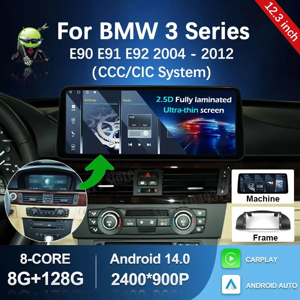 GPS Android 14 Car Multimedia Video Radio Player for BMW 3 Series E90 E91 E92 2004 2005 -