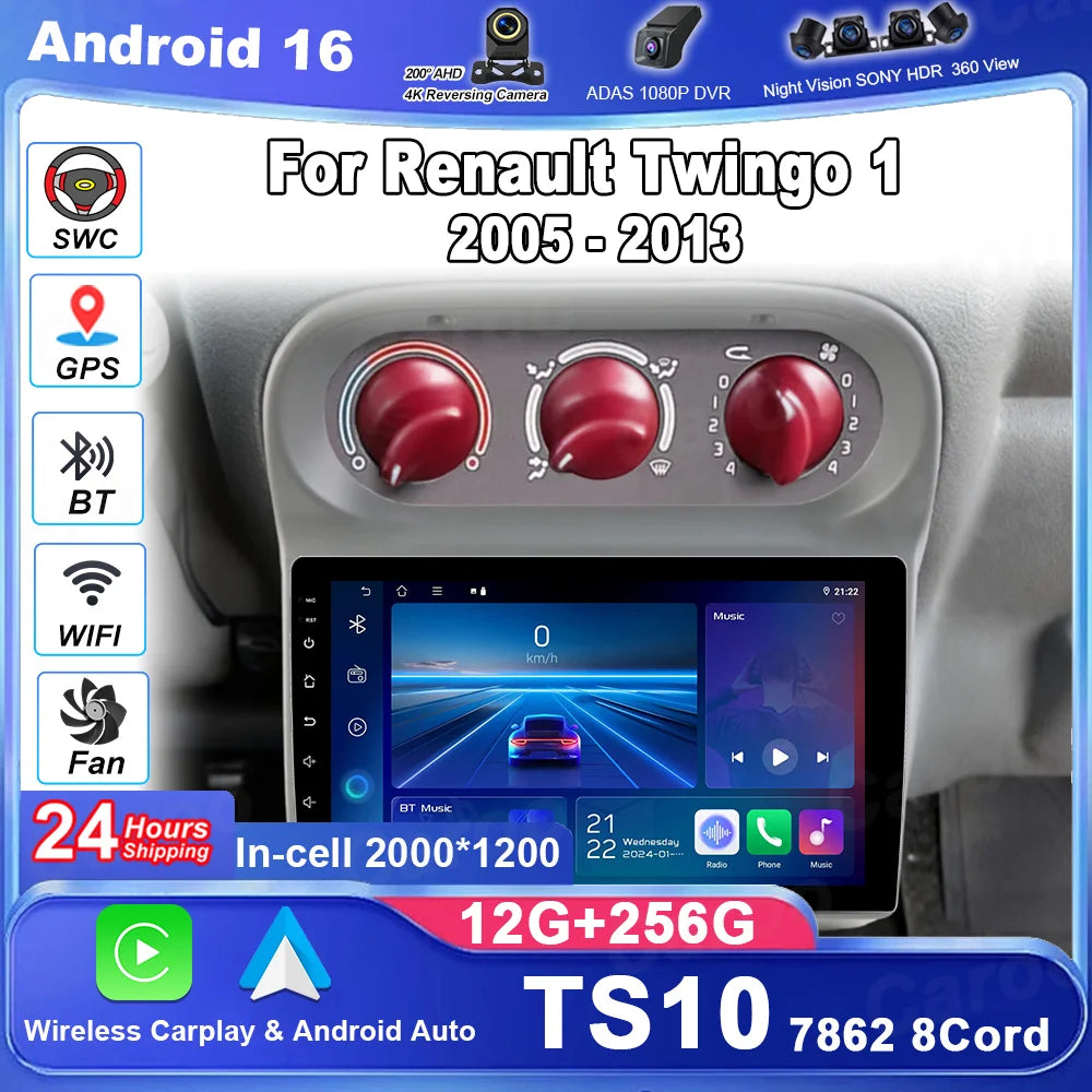 For Renault Twingo 1 2005 - 2013 Car Radio Multimedia Player Android 16 Carplay Speakers G