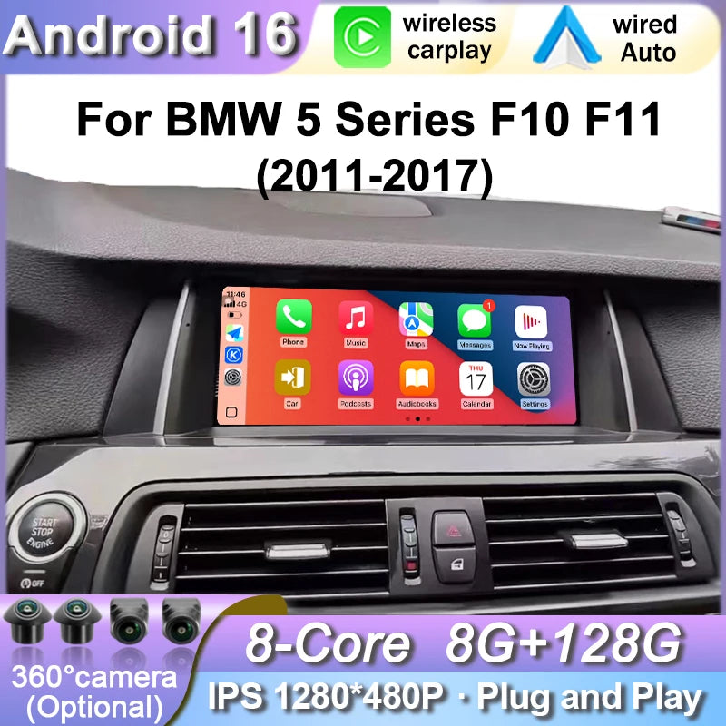 10.25'' Android 16 Wireless Carplay For BMW 5 Series F10 F11 2011-2017 CIC NBT Car Screen