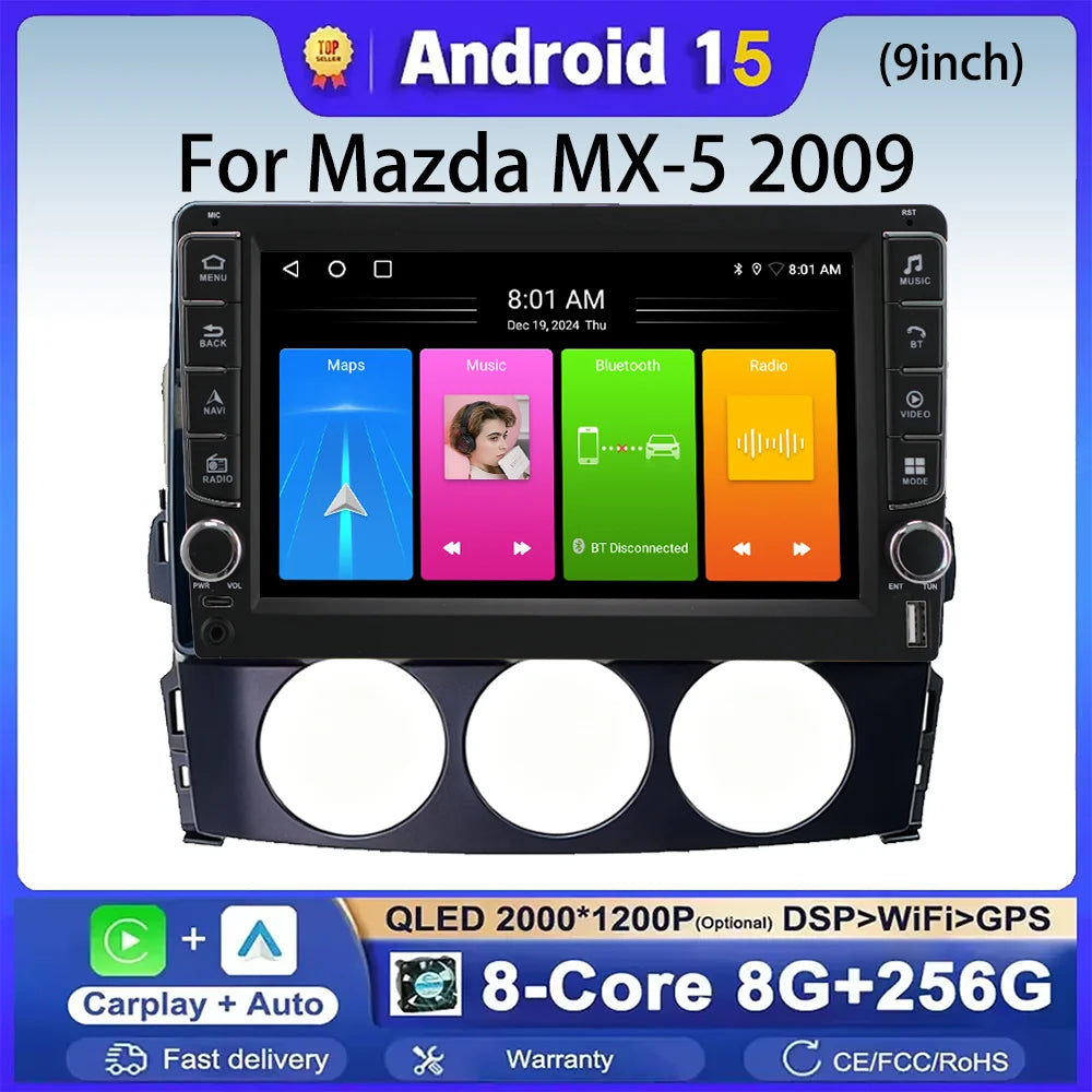Android 15 Carplay Car Radio Multimedia For Mazda MX-5 2009 Head Unit BT GPS video DVD DSP | AUTOKITSHOP