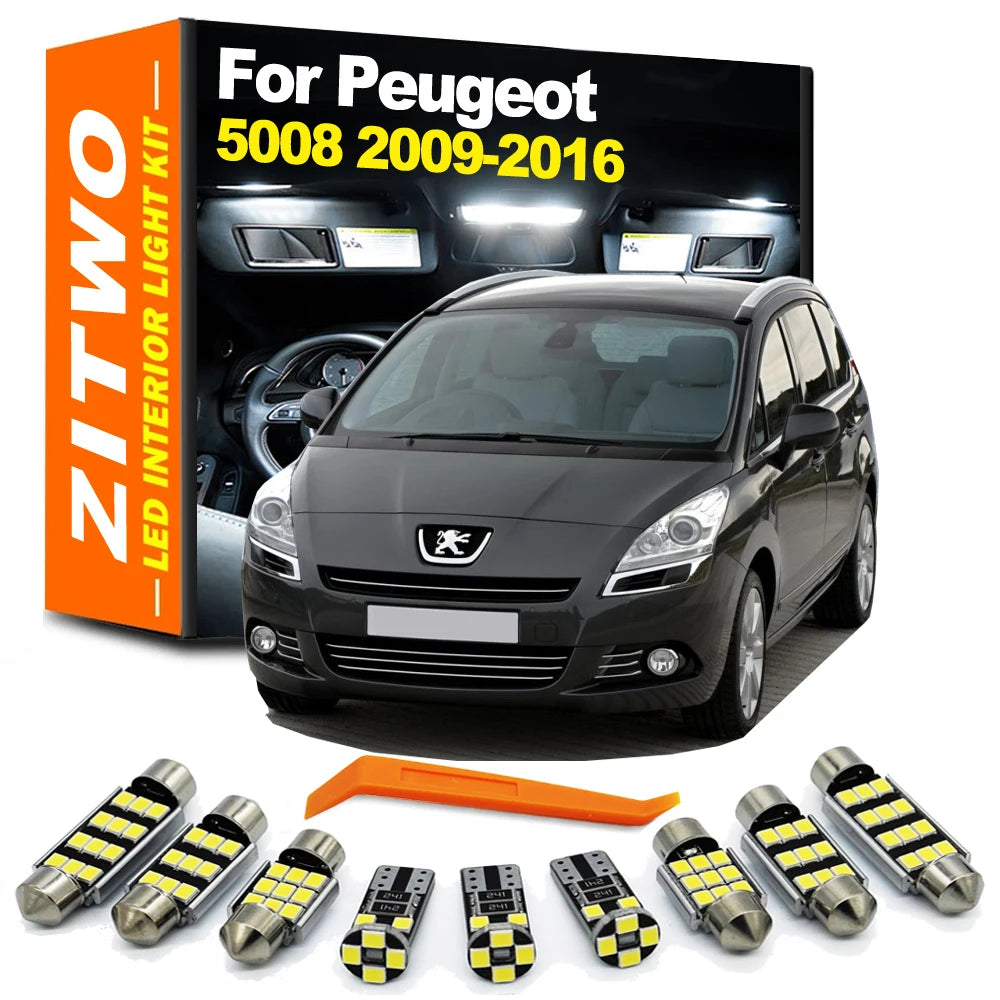 22Pcs LED Bulb Interior Reading Dome Door Plate Light Kit For Peugeot 5008 I MK1 2009 2010 2011 2012 2013 2014 2016 Accessories