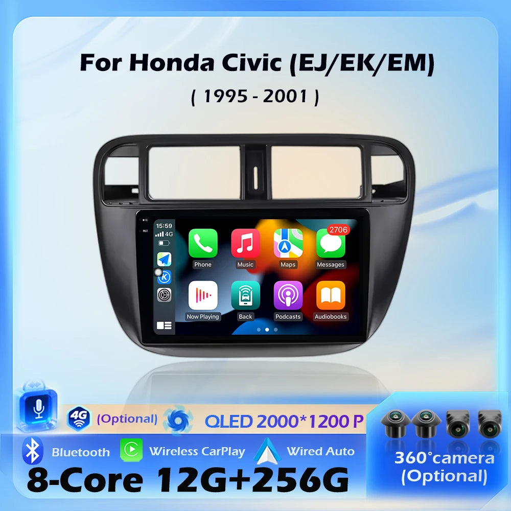 Android 16 Wireless CarPlay For Honda Civic (EJ/EK/EM) 1995 - 2001 Car Radio Multimedia Vi