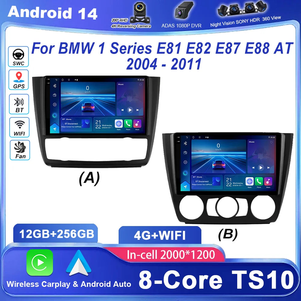 Android 14 Radio Stereo For BMW 1 Series E81 E82 E87 E88 AT 2004 -2011 Car Multimedia Play