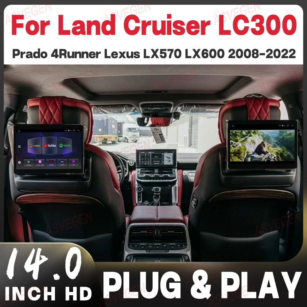 14" Android 14 WiFi Headrest Monitor For Toyota LC300 Prado 4Runner Lexus LX570 LX600 2008
