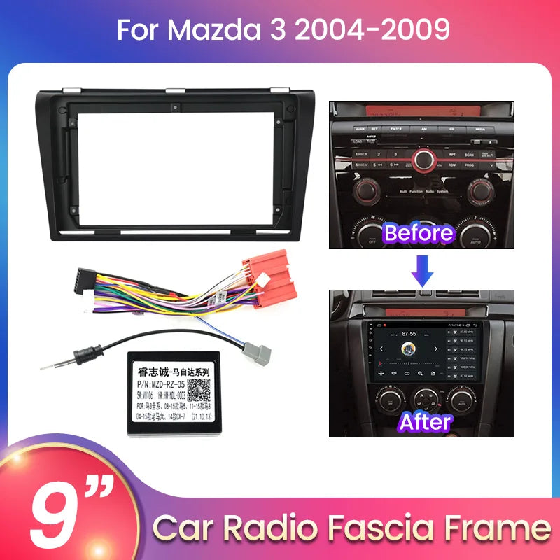 9'' Car Radio Fascia Frame for MAZDA 3 2004-2009 Stereo Panel Dash Installation Refitting