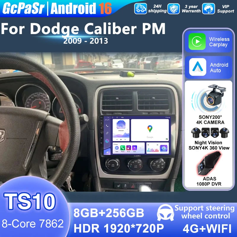 Android 16 For Dodge Caliber PM 2009 - 2012 Multimedia Car Radio Carplay Video Player Navi