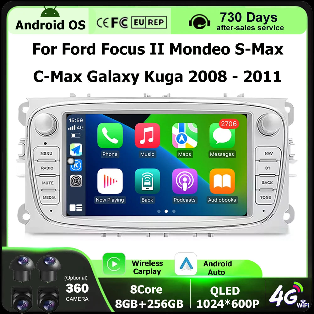 Android 16 Auto For Ford Focus II Mondeo S-Max C-Max Galaxy Kuga 2008-2011 Car Radio Multi