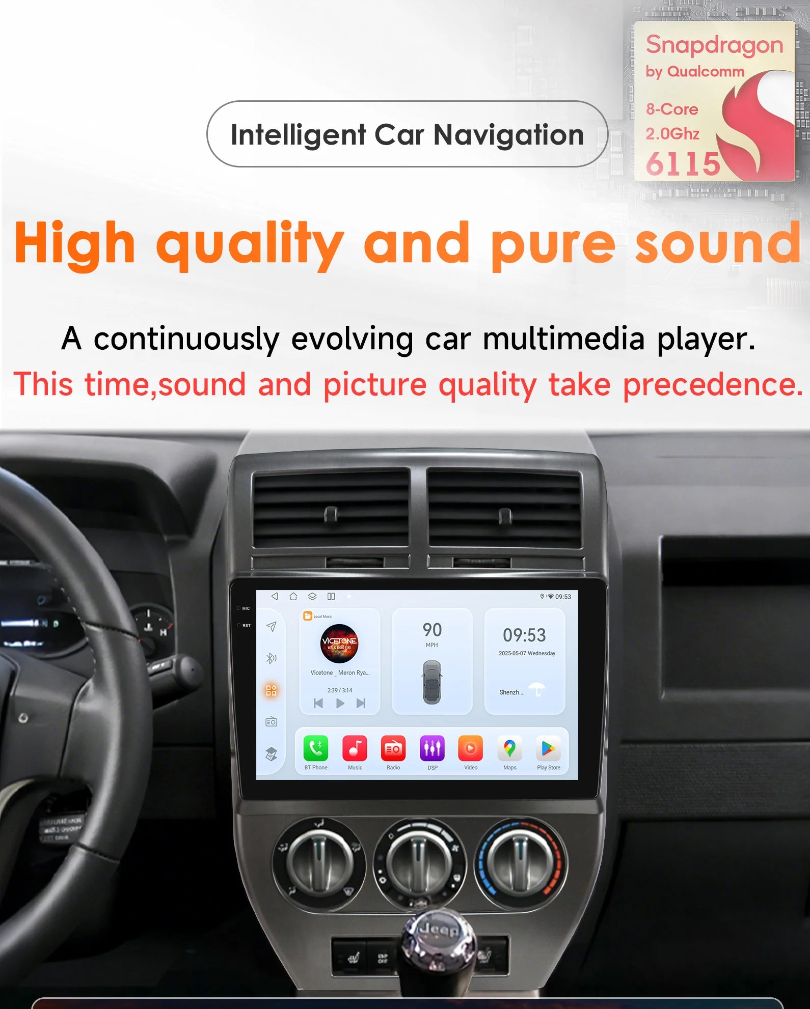 Android 14 car intelligent system for Jeep Compass Patriot 2007-2009 Car radio multimedia