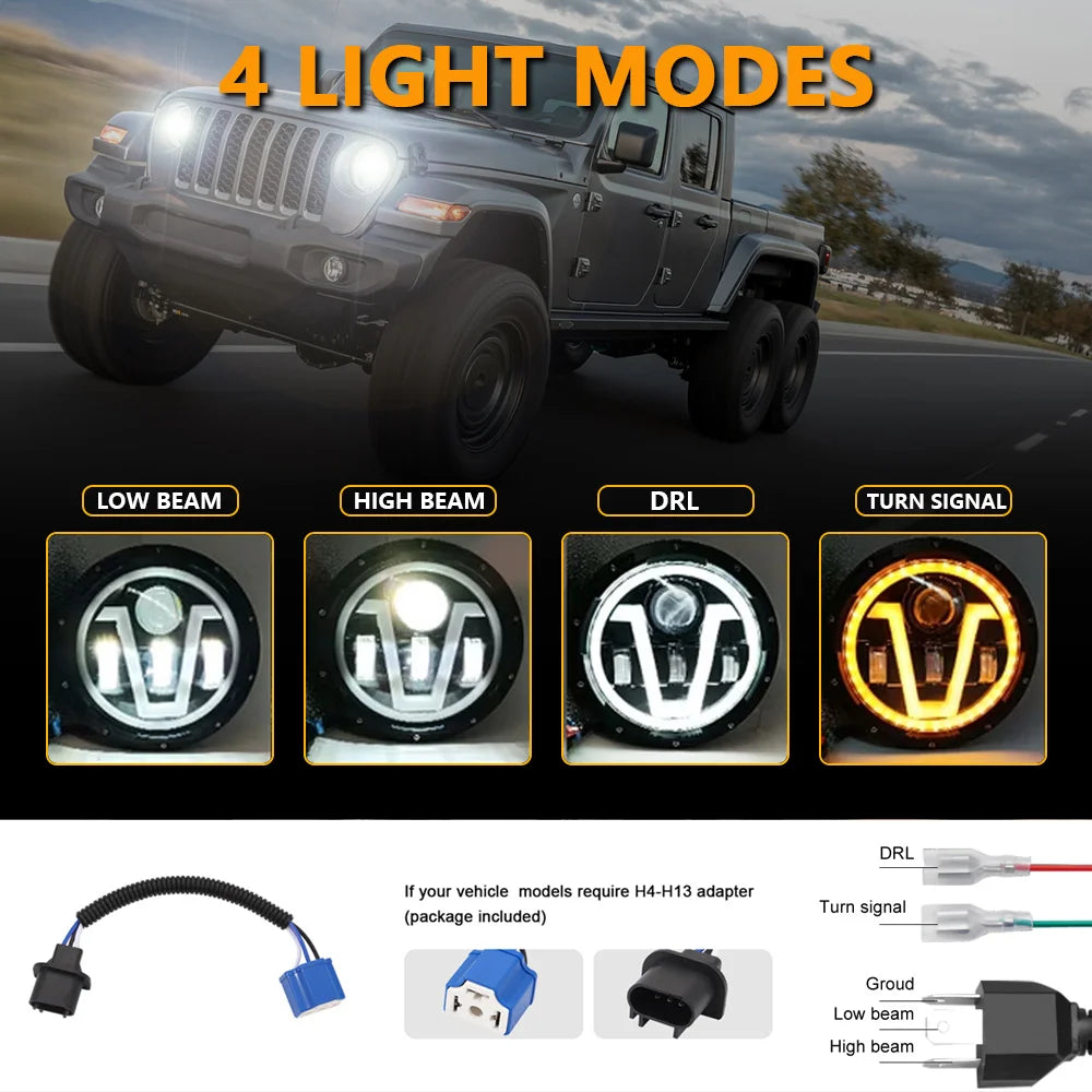 7 Inch Led Auto Headlight Motorcycle LED Headlight DRL Angel Eyes for Harley Honda Yamaha