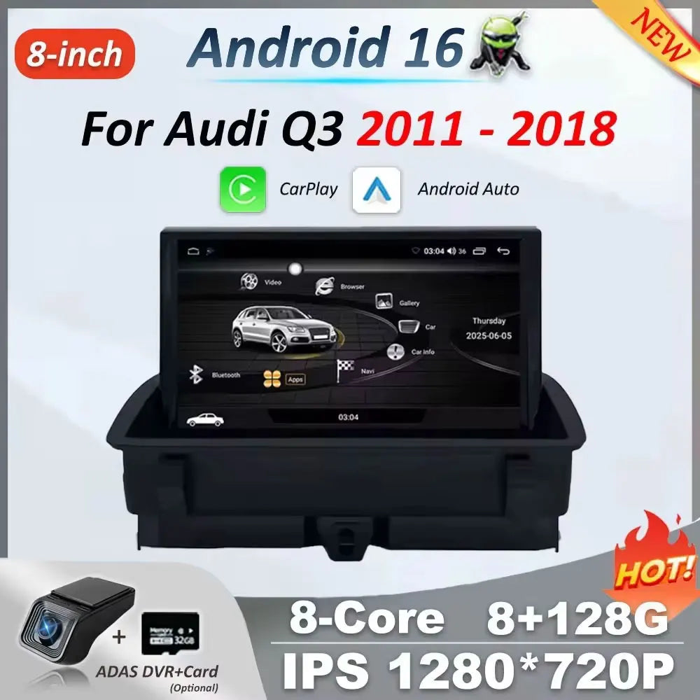 Wireless CarPlay Android 16 For Audi Q3 2011 - 2018 Car Multimedia Radio Navigation GPS WI