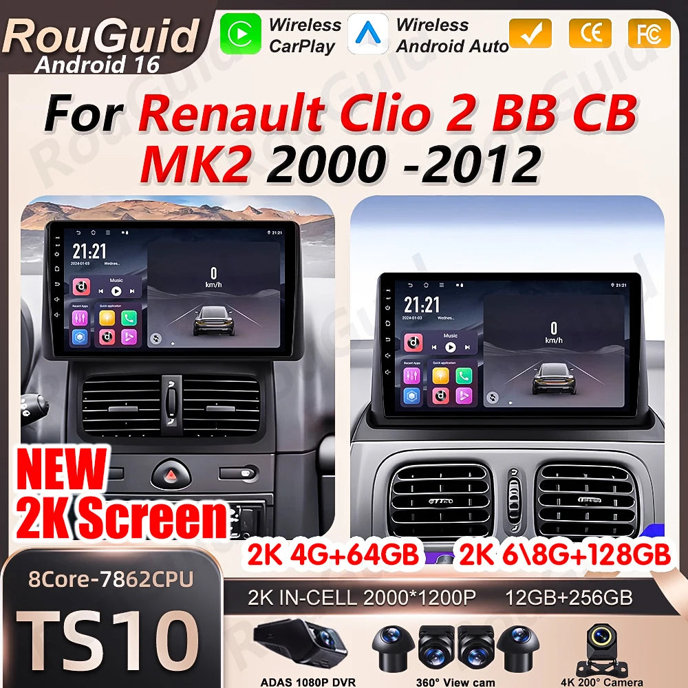 Car Radio Wireless Carplay For Renault Clio 2 BB CB MK2 2000 2001 2002 2003 2004 - 2012 An | AUTOKITSHOP