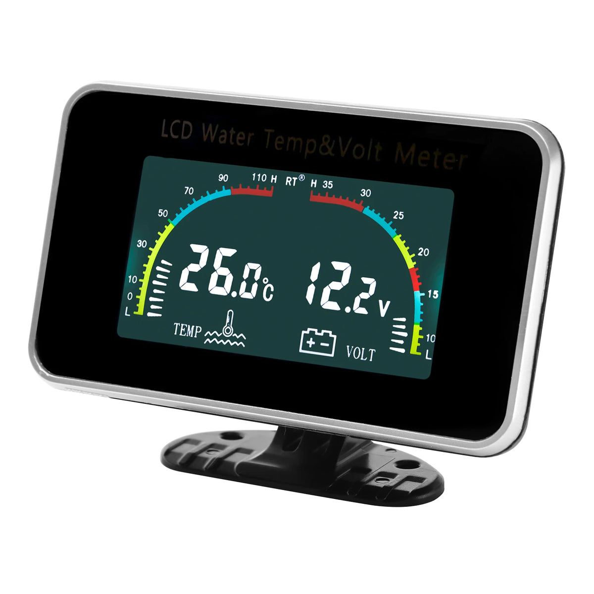 2 IN 1 LCD Gauge with 10mm Temp Sensor Voltmeter Volt Water Temperature Gauge 26~40mm Adapter(Op - Automotive LED Light