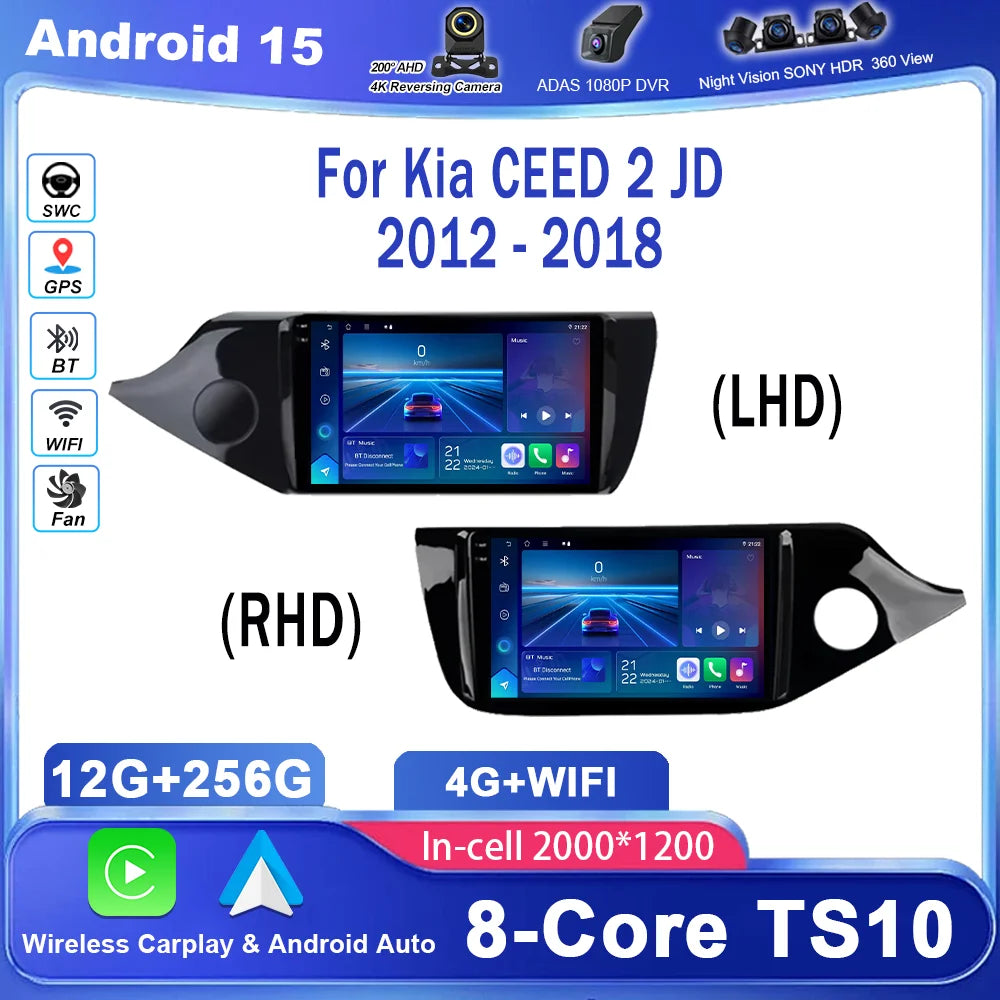 Car DVD Android 15 GPS Navigation For Kia CEED 2 JD 2012-2018 Auto Radio Stereo Multimidia