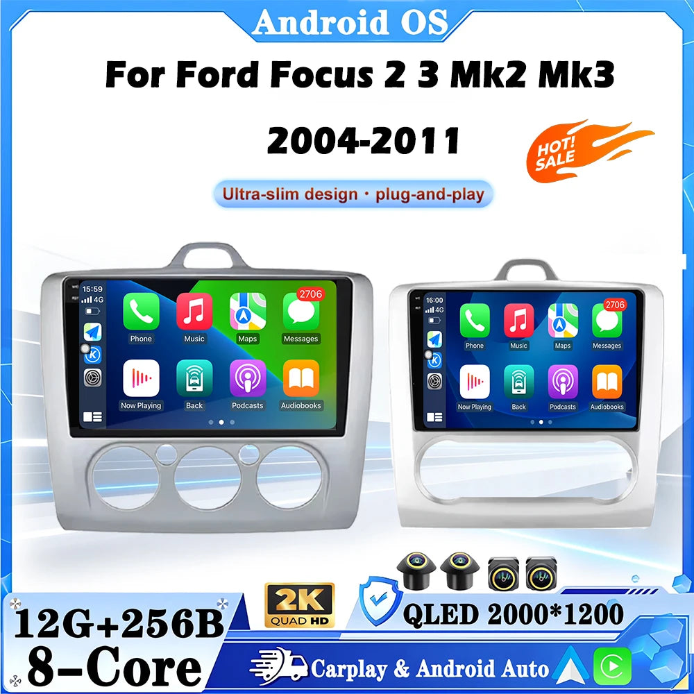 Android 16 Wireless CarPlay Auto Radio Car Multimedia GPS Video For Ford Focus 2 3 Mk2 Mk3