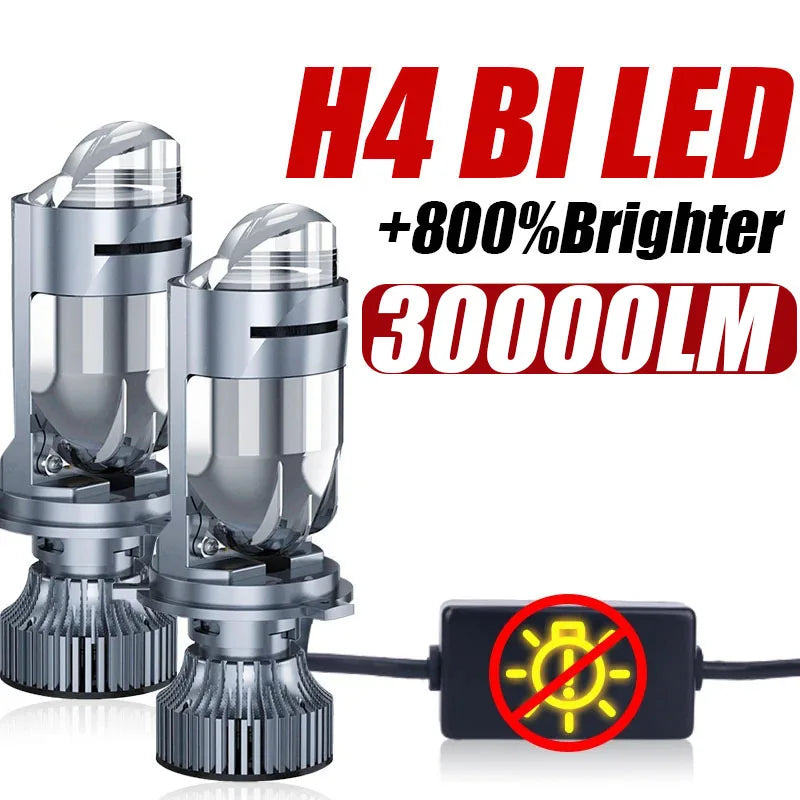 H4 LED Projector Mini Lens Auto Bi LED Headlight Bulb Kit Conversion High Beam Low Beam 30