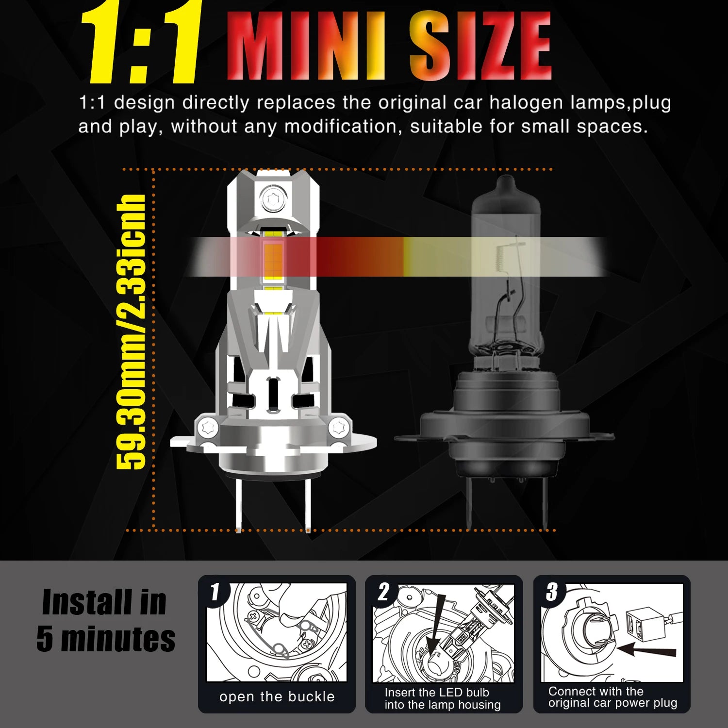 H7 PX26D H18 LED Car Headlight Bulbs High Power Low Beam Driving Turbo Diode White Fog Lam