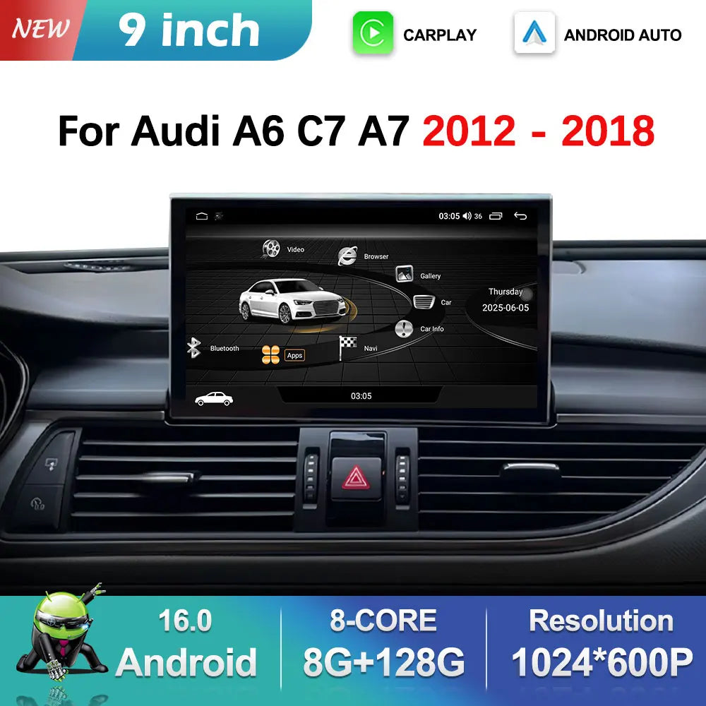 9 '' Carplay DSP Stereo Car Radio Multimedia Player for Audi A6 C7 A7 2012 - 2018 Navi GPS