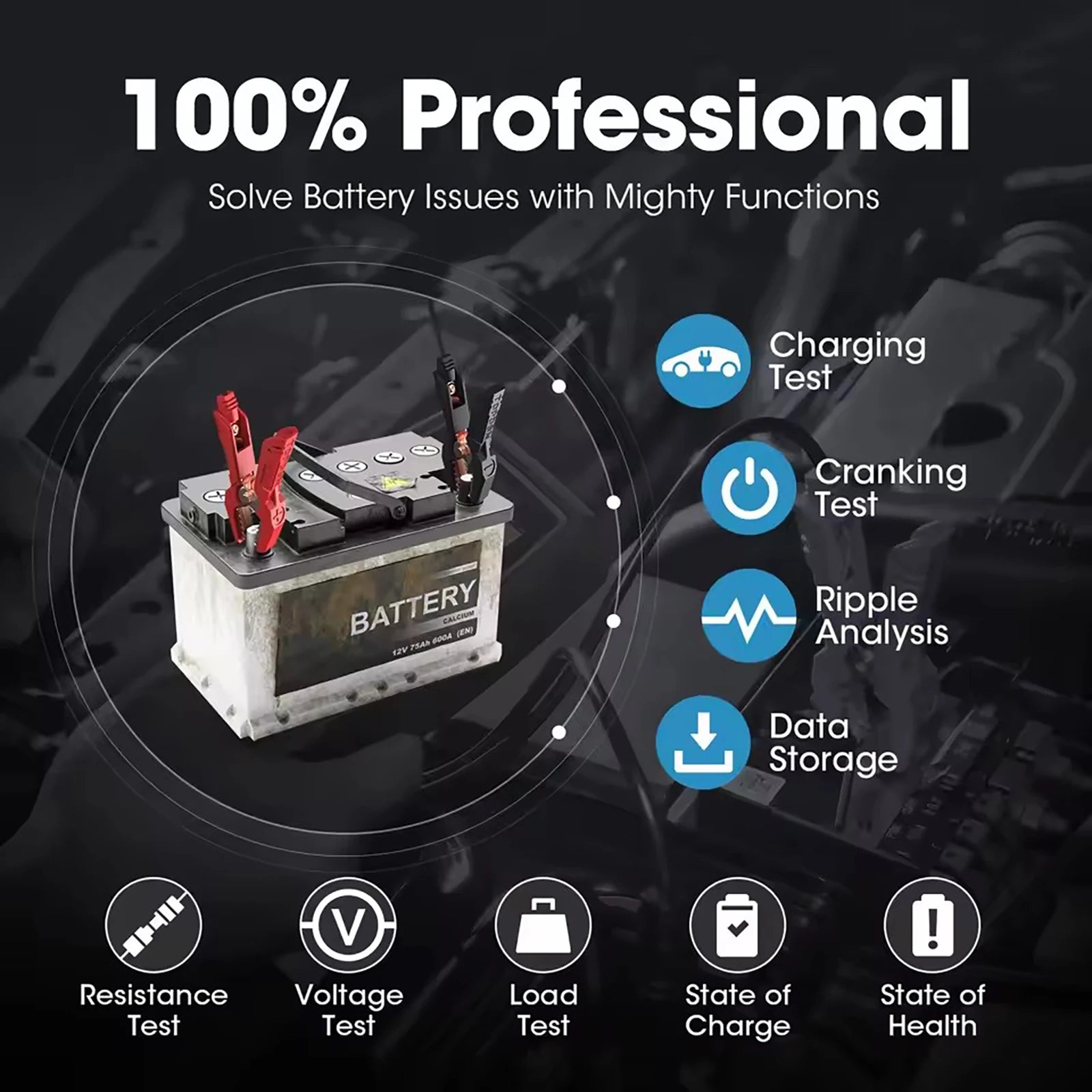 UDSTek Automotive Diagnostic BT200/BT100 Battery Tester 24V/12V Charging Cranking Test Too