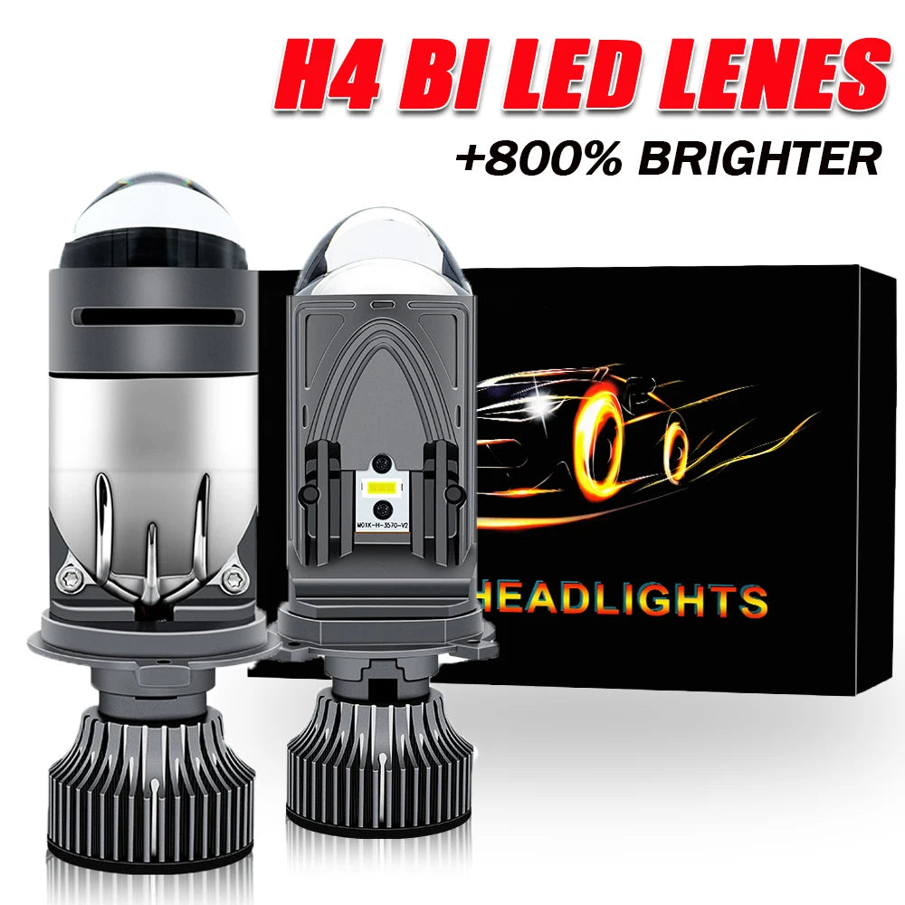 H4 Bi LED Projector Lens Headlight 30000LM 6000K Conversion High Low Beam Mini Dual Lens B