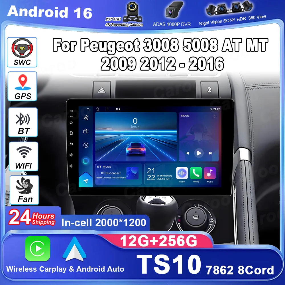 Car Radio Android 16 For Peugeot 3008 5008 AT MT 2009 2012 - 2016 Multimedia Video Player