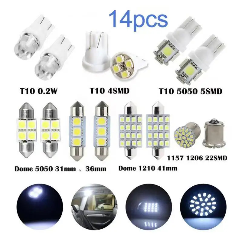 14-Piece LED Interior Light Kit for W5W T10 - Canbus Error-Free Interior Bulbs